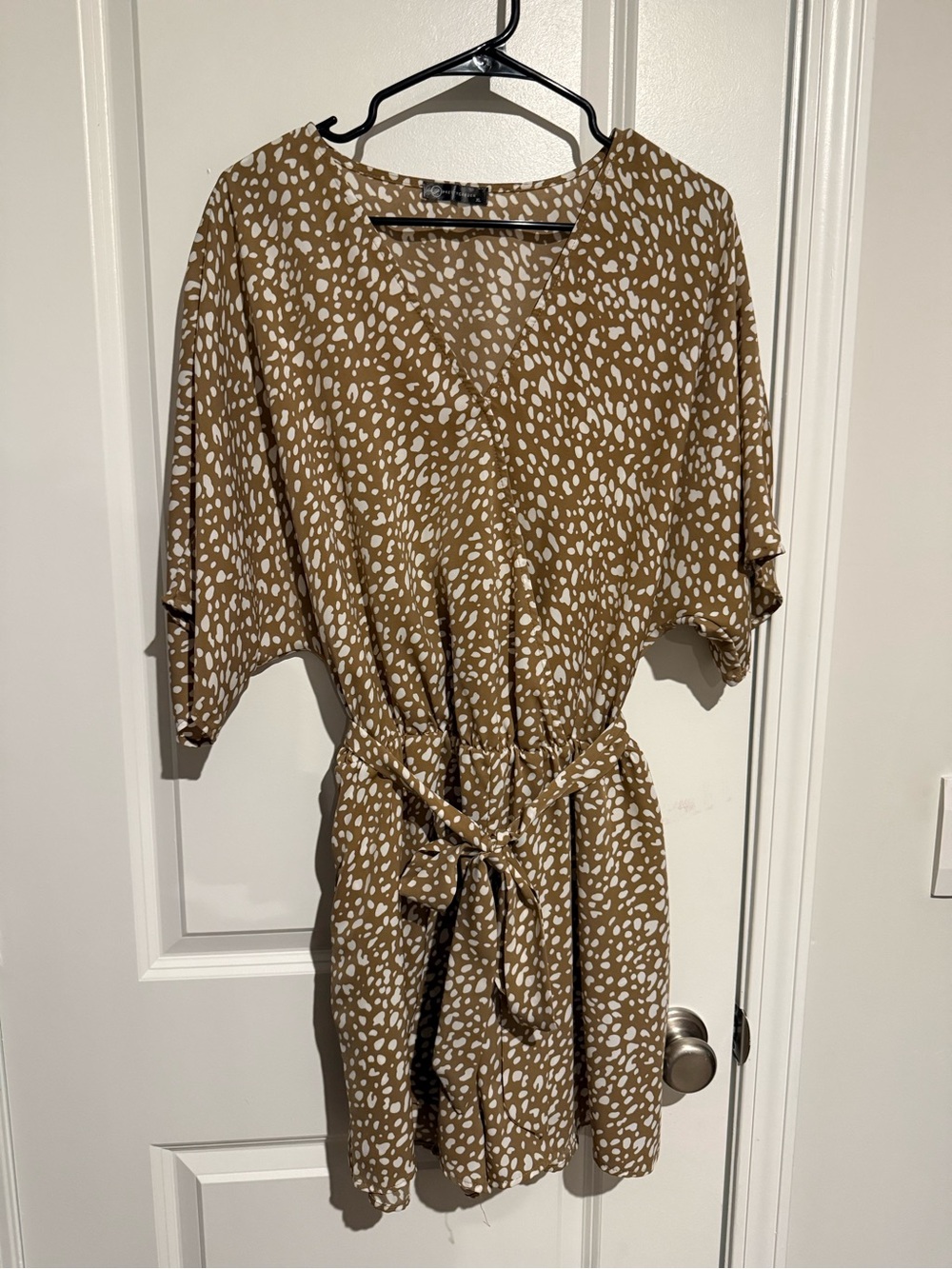 Brown and White Printed Tie-Waist Jumpsuit Romper